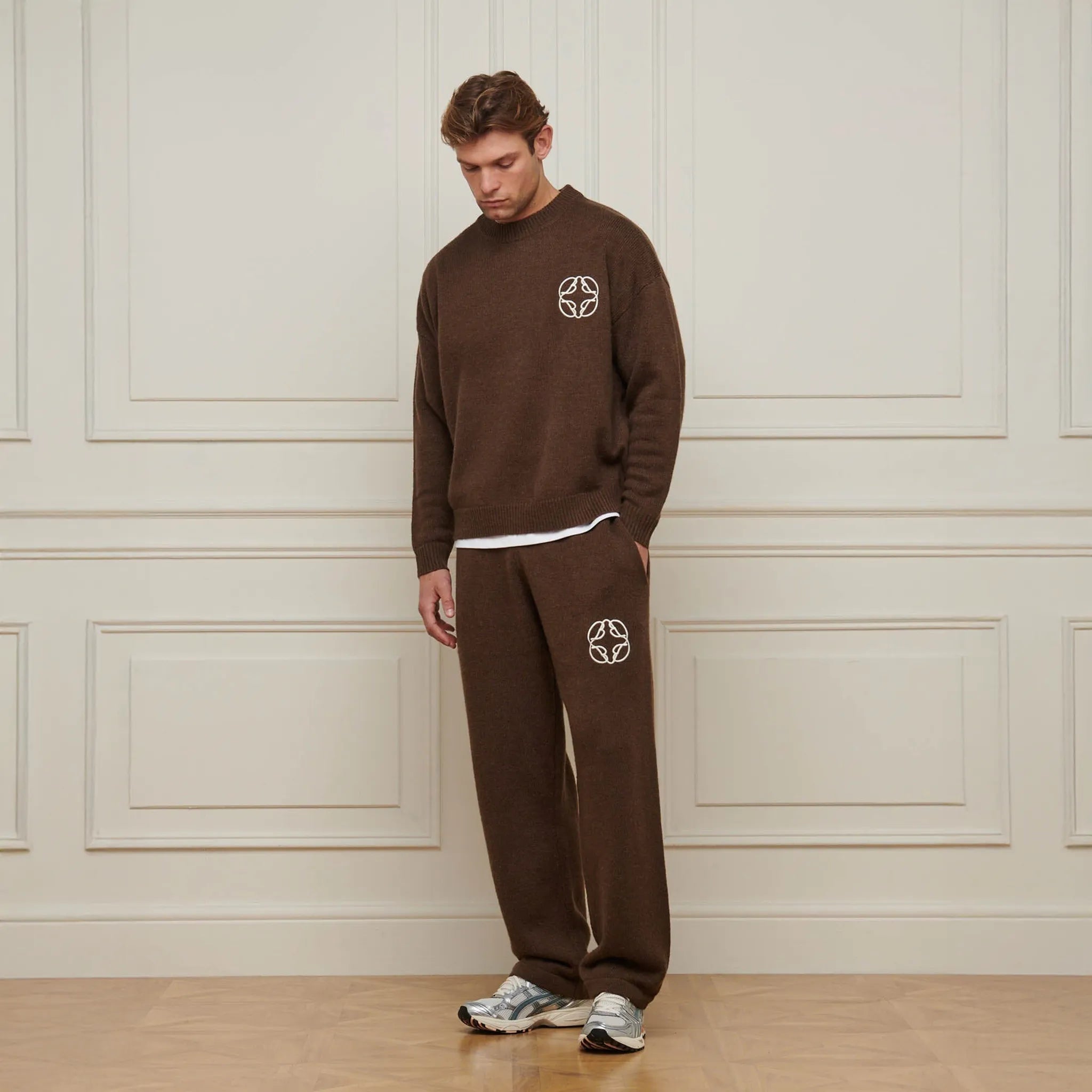 Front View of Belier Mohair Knit Brown Sweatpants